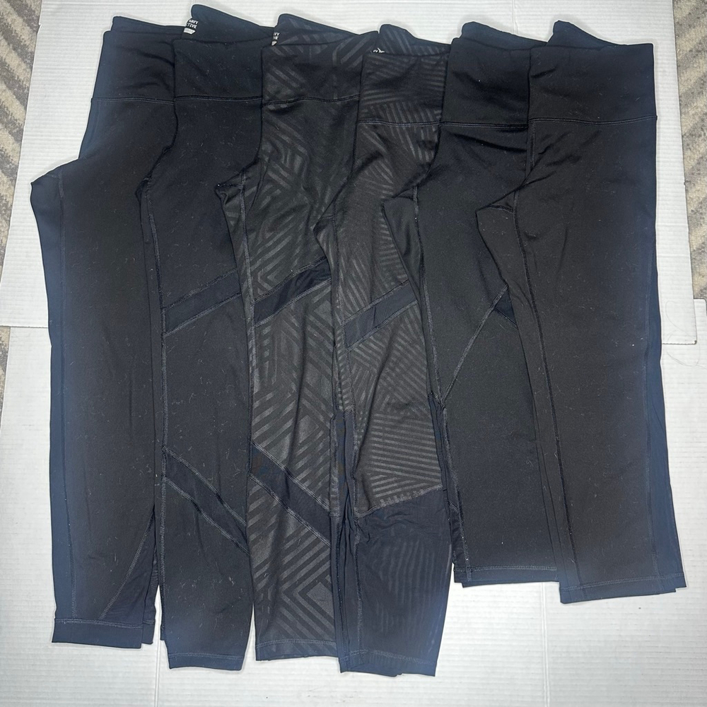 Lot of 6 Women's M Old Navy Go Dry Active Black Leggings w/ Mesh Designs on Legs